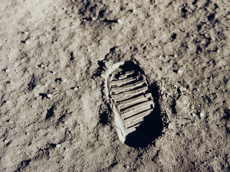 A photograph of a footprint made by an astronaut on the moon